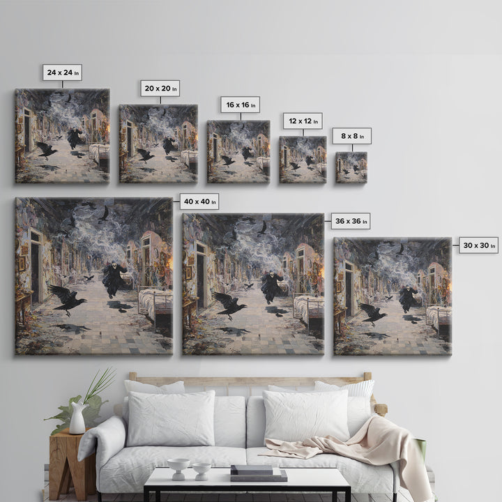 The Derelict Asylum, Grotesque Carnival Art, Square Wall Art, Gothic Horror Wall Art, Framed Canvas Print, Halloween Wall Art