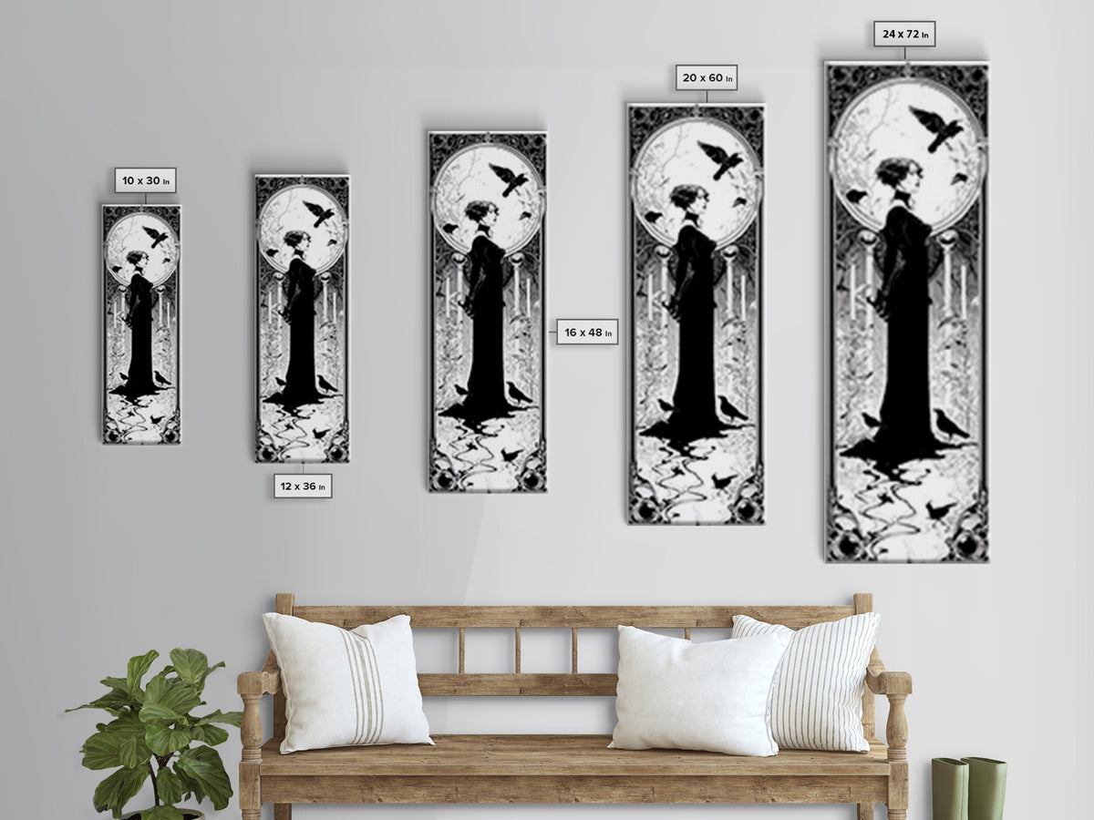 The Derelict Asylum, Decadent Line Art, Tall Narrow Wall Art, Dark Halloween Decor, Canvas Print, Halloween Wall Art