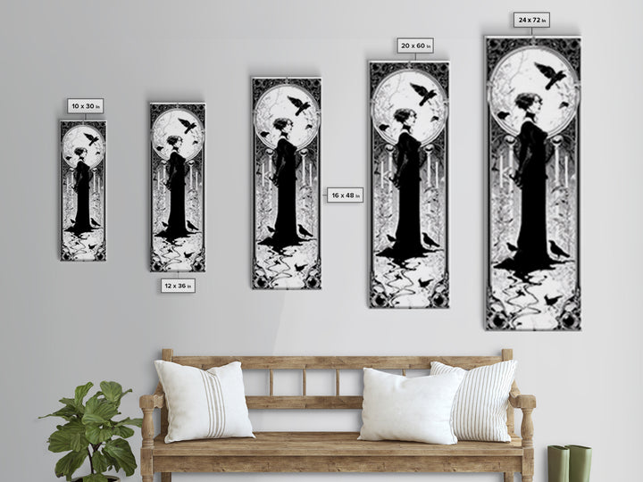 The Derelict Asylum, Decadent Line Art, Tall Narrow Wall Art, Dark Halloween Decor, Canvas Print, Halloween Wall Art
