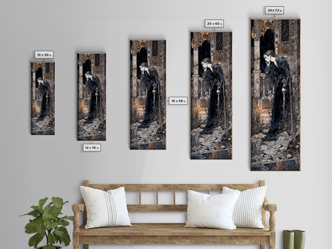 The Derelict Asylum, Stained Glass Gothic Art, Tall Narrow Wall Art, Dark Fantasy Wall Art, Framed Canvas Print, Halloween Wall Art