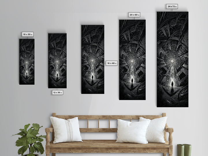 The Derelict Asylum, Biomechanical Horror Art, Tall Narrow Wall Art, Dark Fantasy Wall Art, Canvas Print, Halloween Wall Art