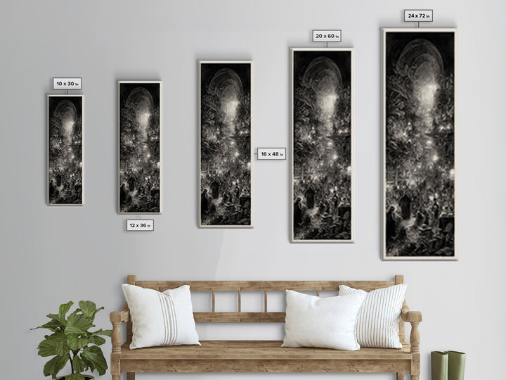 The Midnight Antique Shop, Gothic Engraving Art, Tall Narrow Wall Art, Dark Fantasy Wall Art, Framed Canvas Print, Halloween Wall Art
