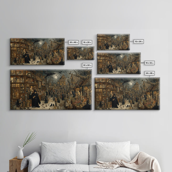 The Midnight Antique Shop, Northern Renaissance Horror, Wide Panoramic Art, Gothic Horror Wall Art, Canvas Print