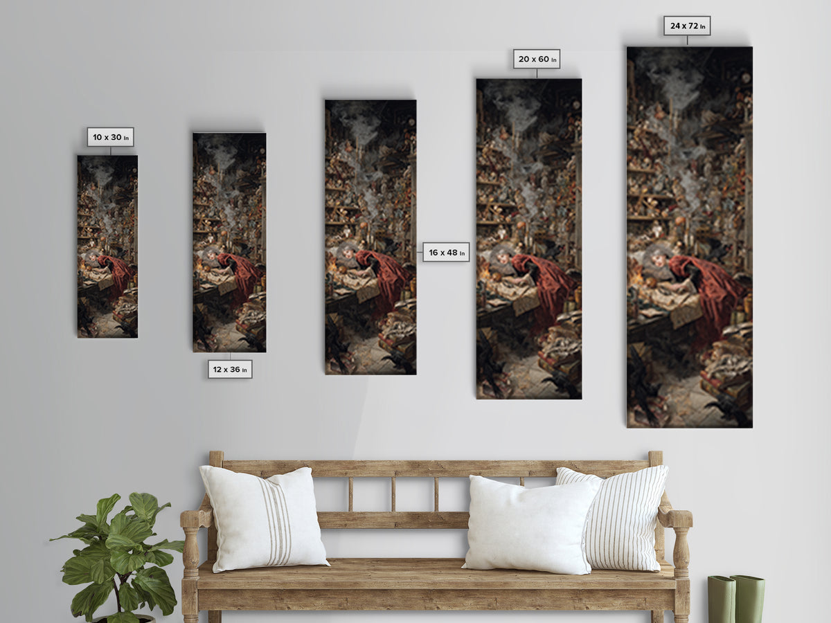 The Midnight Antique Shop, Gothic Nightmare Art, Tall Narrow Wall Art, Macabre Wall Art, Framed Canvas Print, Halloween Wall Art