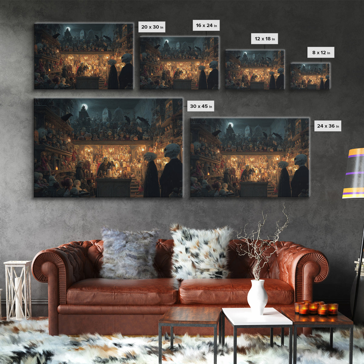 The Midnight Antique Shop, Romantic Gothic Landscape, Landscape Wall Art, Macabre Wall Art, Canvas Print, Halloween Wall Art