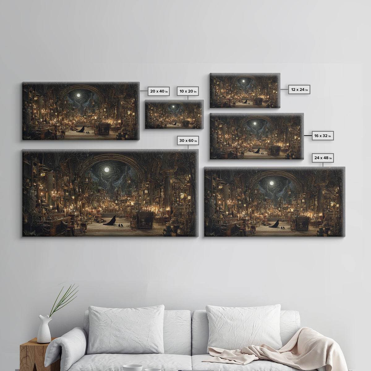 The Midnight Antique Shop, Apocalyptic Romantic Art, Wide Panoramic Art, Gothic Horror Wall Art, Canvas Print, Halloween Wall Art