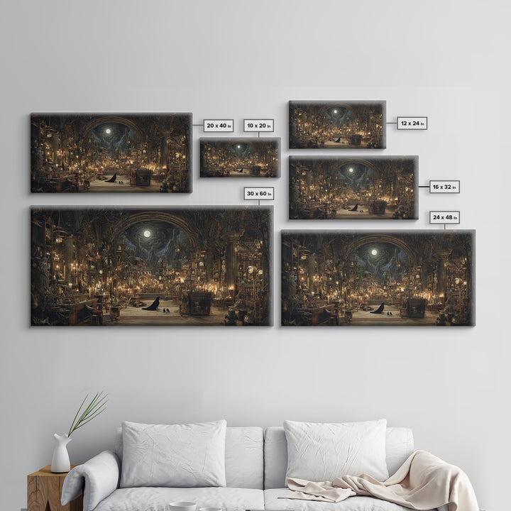 The Midnight Antique Shop, Apocalyptic Romantic Art, Wide Panoramic Art, Gothic Horror Wall Art, Canvas Print, Halloween Wall Art