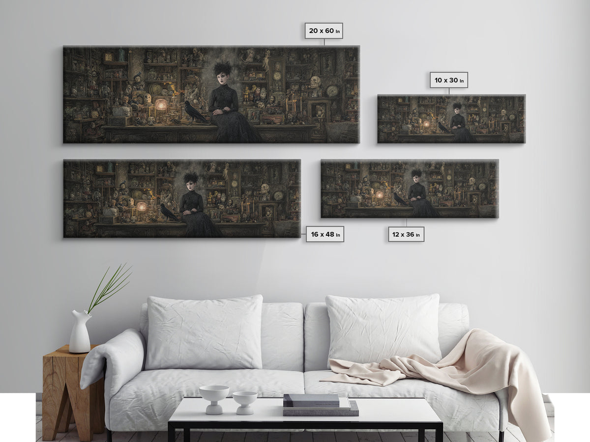 The Midnight Antique Shop, Symbolist Dream Art, Extra Wide Wall Art, Dark Fantasy Wall Art, Framed Canvas Print, Halloween Wall Art