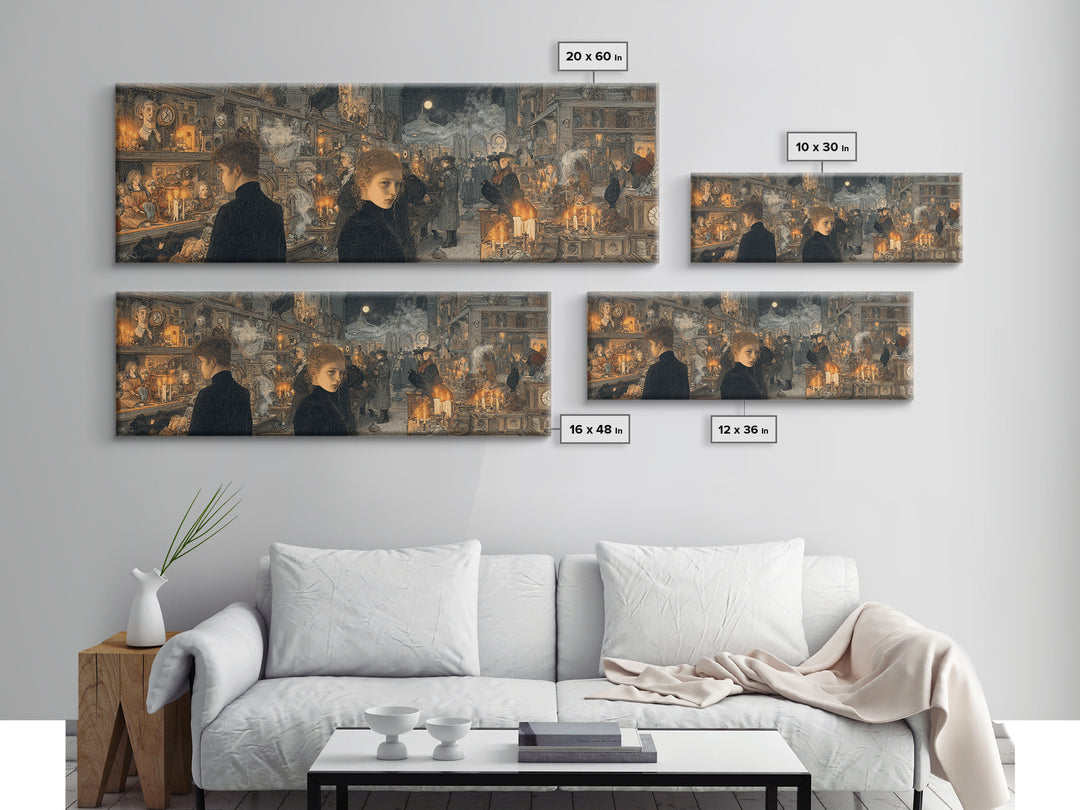 The Midnight Antique Shop, Symbolist Death Art, Extra Wide Wall Art, Macabre Wall Art, Canvas Print, Halloween Wall Art