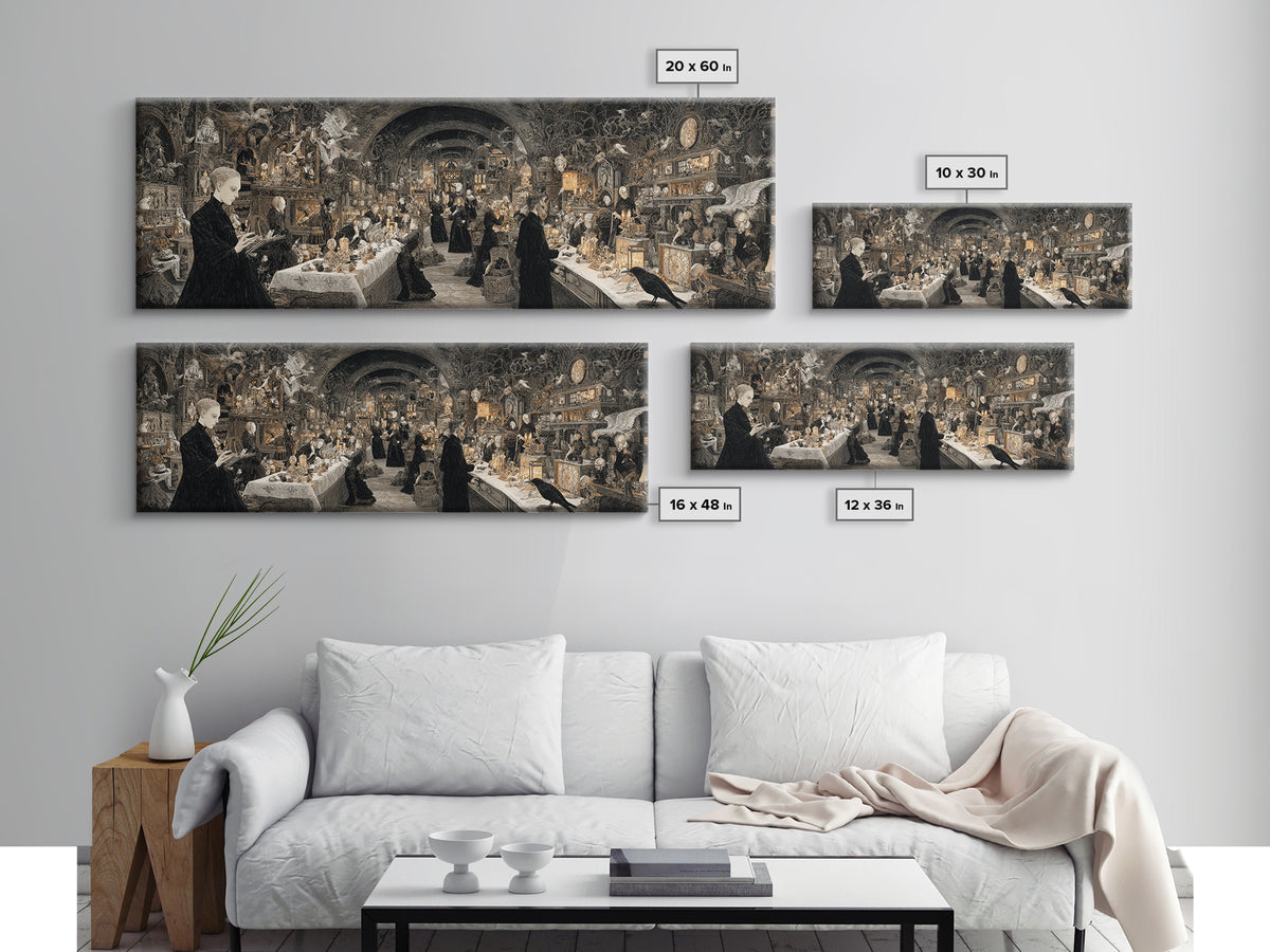 The Midnight Antique Shop, Dark Symbolist Art, Extra Wide Wall Art, Gothic Horror Wall Art, Canvas Print, Halloween Wall Art