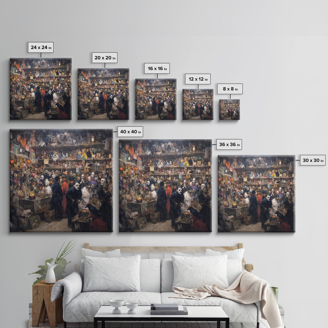 The Midnight Antique Shop, Grotesque Carnival Art, Square Wall Art, Dark Halloween Decor, Canvas Print, Halloween Wall Art