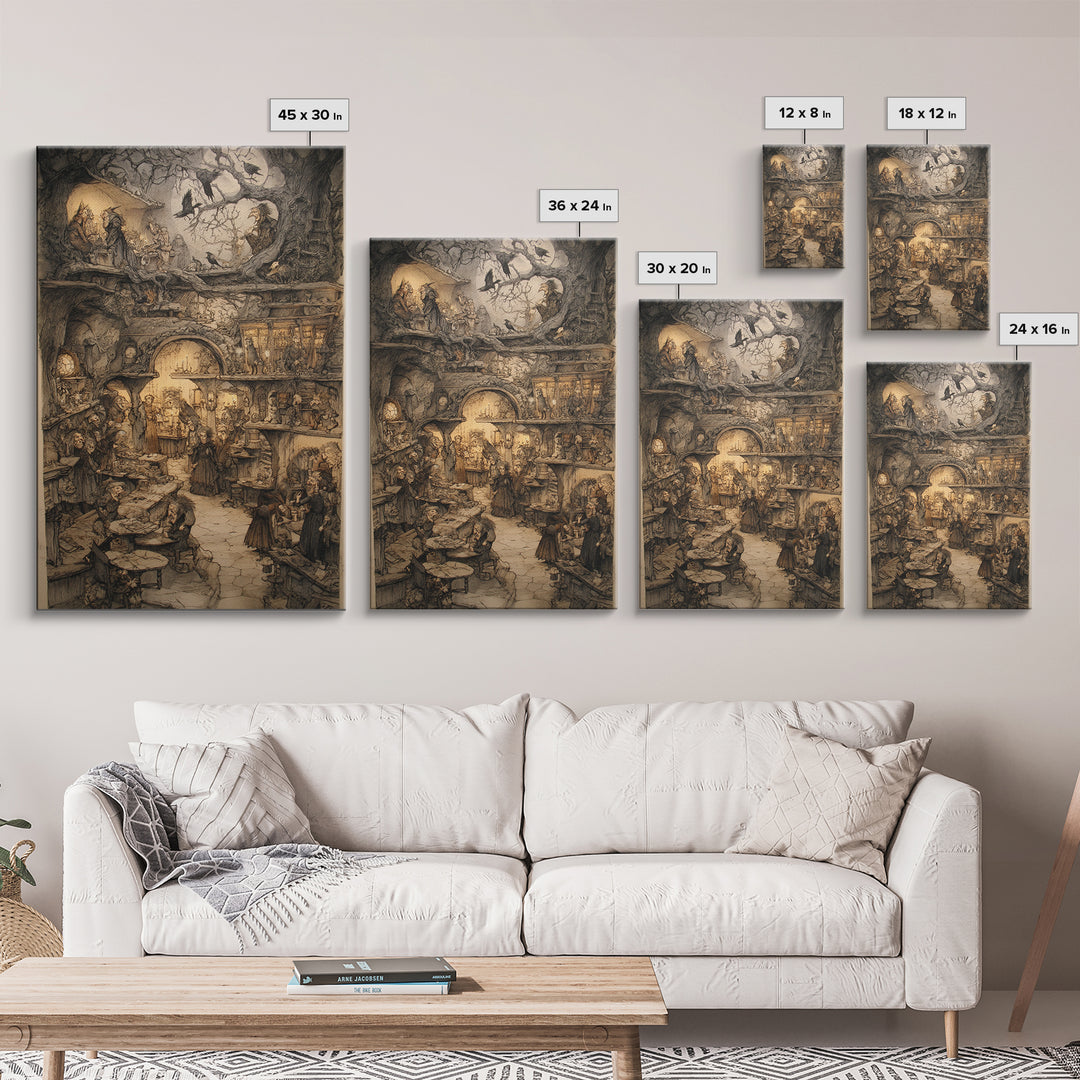 The Midnight Antique Shop, Gothic Storybook Art, Vertical Wall Art, Dark Fantasy Wall Art, Framed Canvas Print, Halloween Wall Art