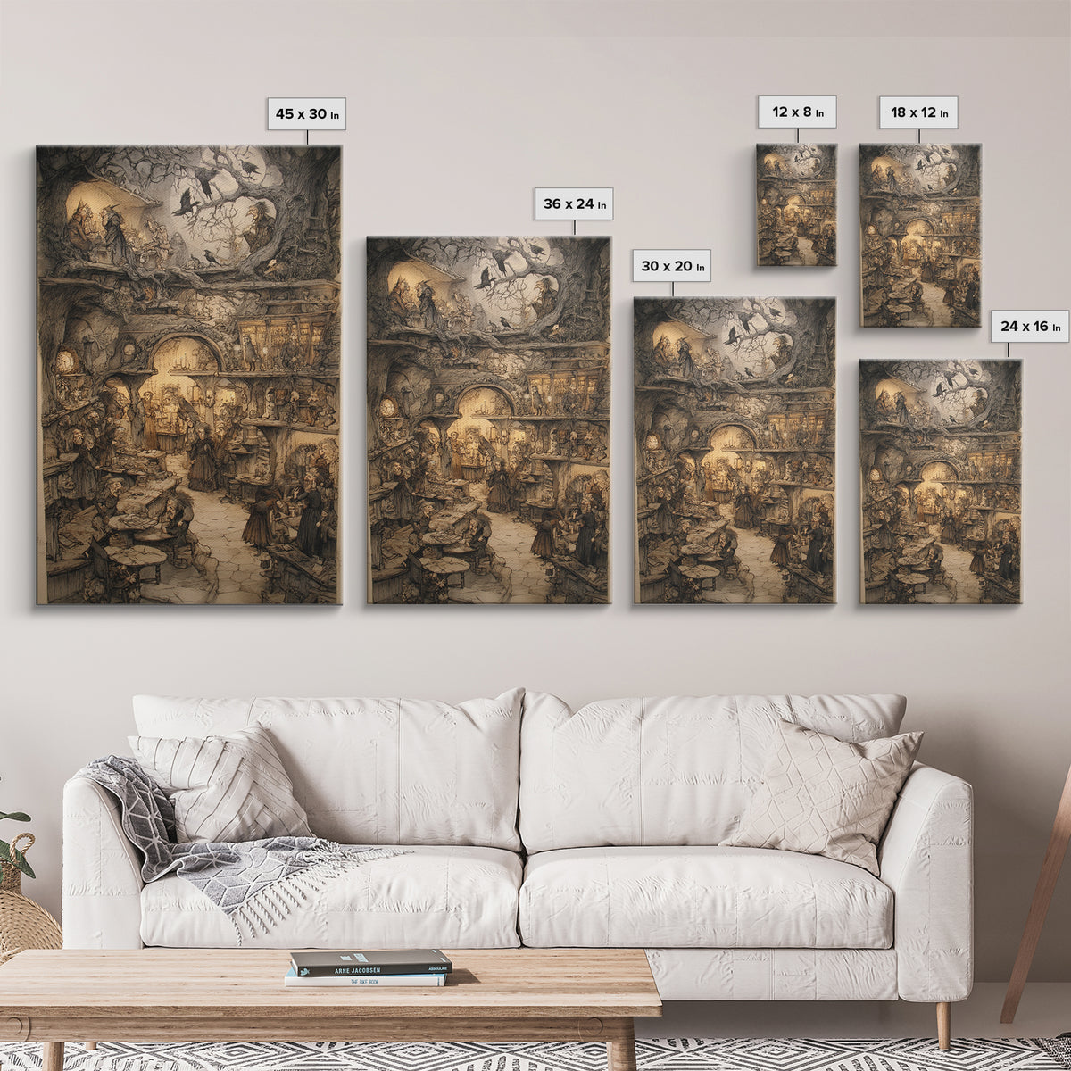 The Midnight Antique Shop, Gothic Storybook Art, Vertical Wall Art, Dark Fantasy Wall Art, Framed Canvas Print, Halloween Wall Art