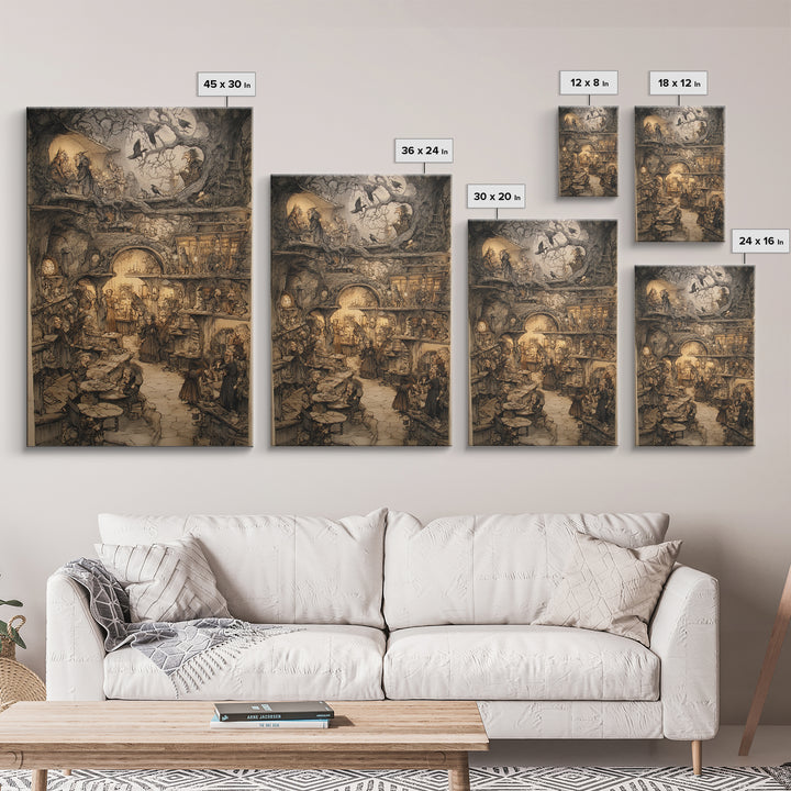 The Midnight Antique Shop, Gothic Storybook Art, Vertical Wall Art, Dark Fantasy Wall Art, Framed Canvas Print, Halloween Wall Art