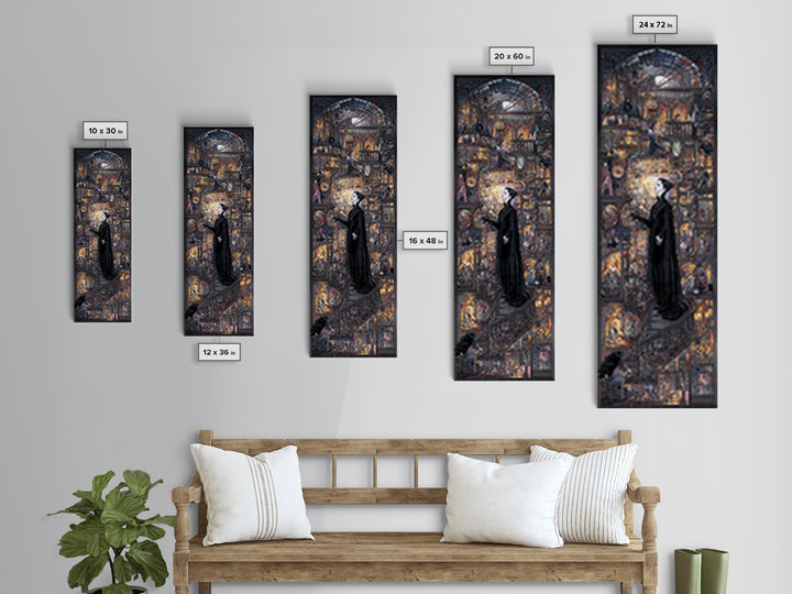 The Midnight Antique Shop, Stained Glass Gothic Art, Tall Narrow Wall Art, Macabre Wall Art, Framed Canvas Print, Halloween Wall Art
