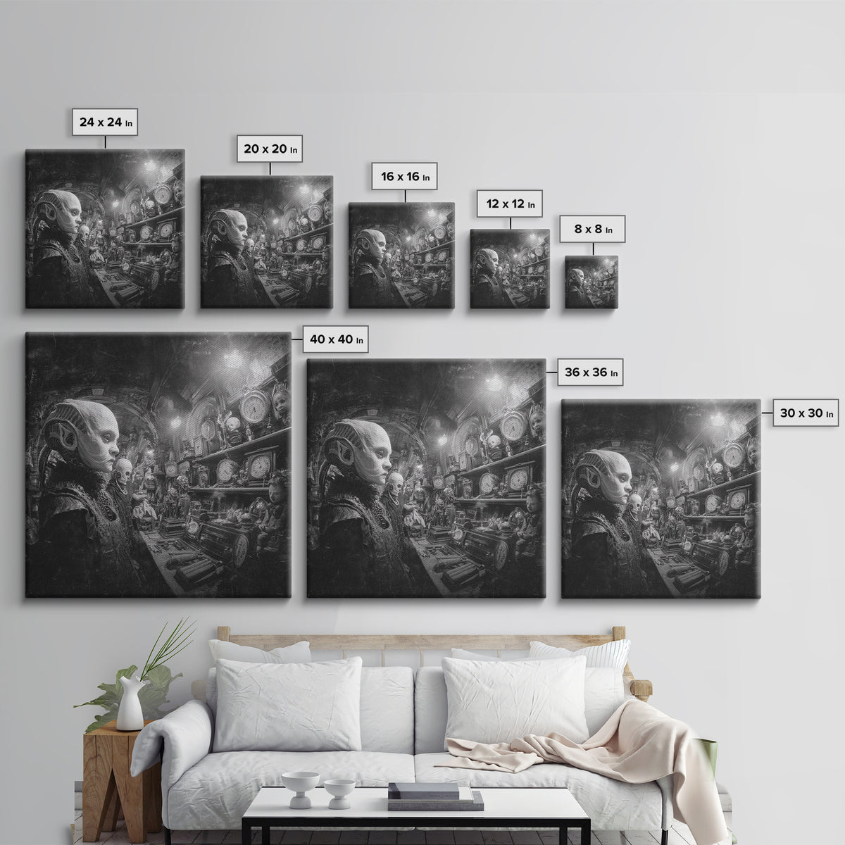 The Midnight Antique Shop, Biomechanical Horror Art, Square Wall Art, Macabre Wall Art, Framed Canvas Print, Halloween Wall Art