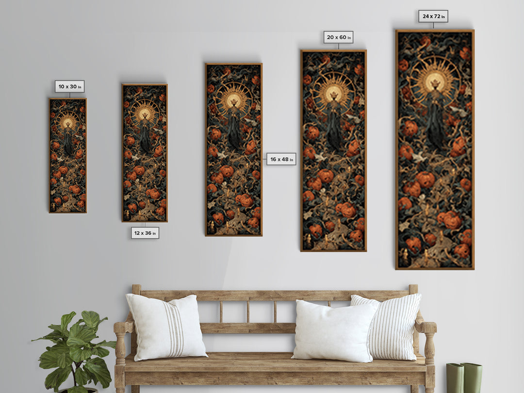 The Pumpkin Patch Maze, Dark Renaissance Art, Tall Narrow Wall Art, Macabre Wall Art, Canvas Print, Halloween Wall Art