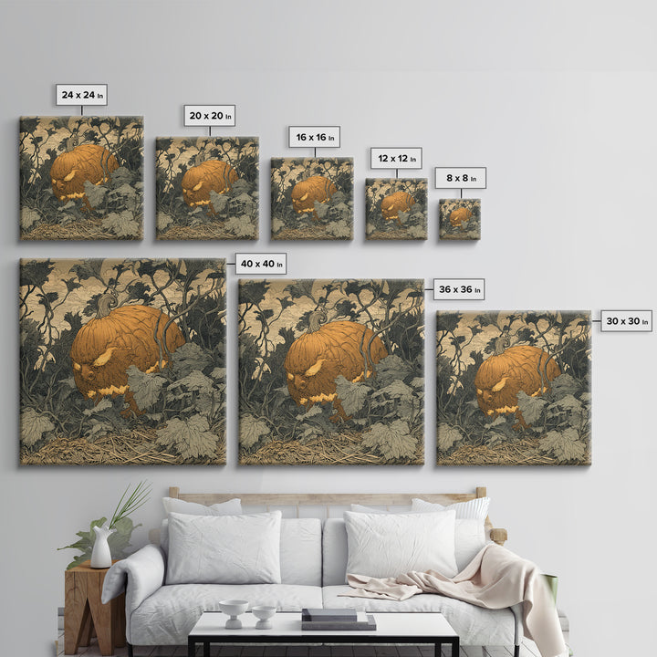 The Pumpkin Patch Maze, Renaissance Engraving Art, Square Wall Art, Dark Fantasy Wall Art, Canvas Print, Halloween Wall Art
