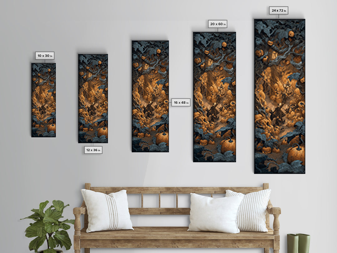The Pumpkin Patch Maze, Danse Macabre Art, Tall Narrow Wall Art, Gothic Horror Wall Art, Canvas Print, Halloween Decor