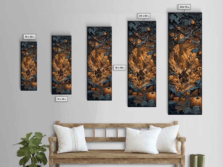 The Pumpkin Patch Maze, Danse Macabre Art, Tall Narrow Wall Art, Gothic Horror Wall Art, Canvas Print, Halloween Decor