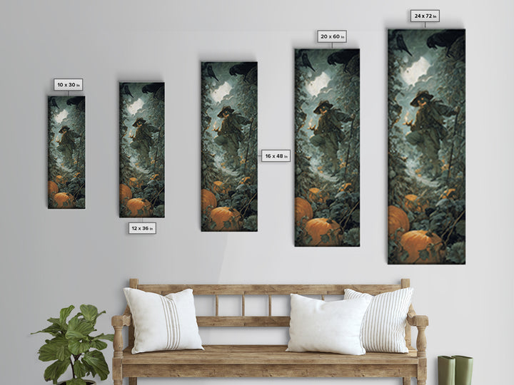 The Pumpkin Patch Maze, Baroque Witchcraft Art, Tall Narrow Wall Art, Dark Fantasy Wall Art, Framed Canvas Print, Halloween Wall Art
