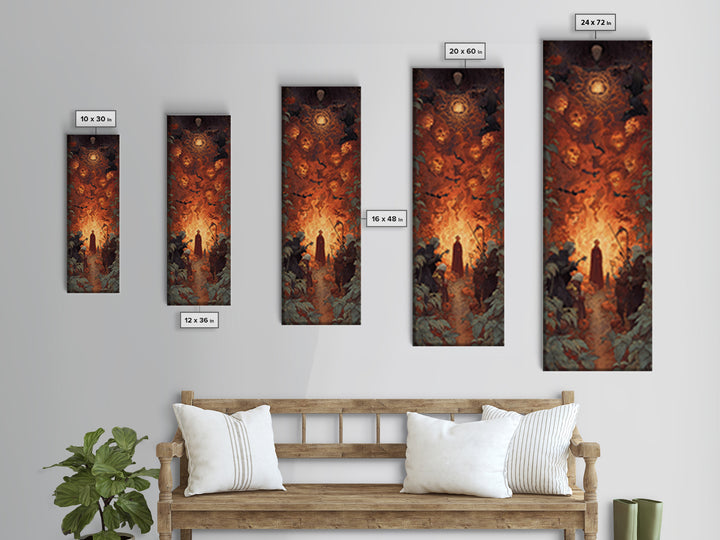 The Pumpkin Patch Maze, Visionary Gothic Art, Tall Narrow Wall Art, Dark Fantasy Wall Art, Framed Canvas Print, Halloween Wall Art
