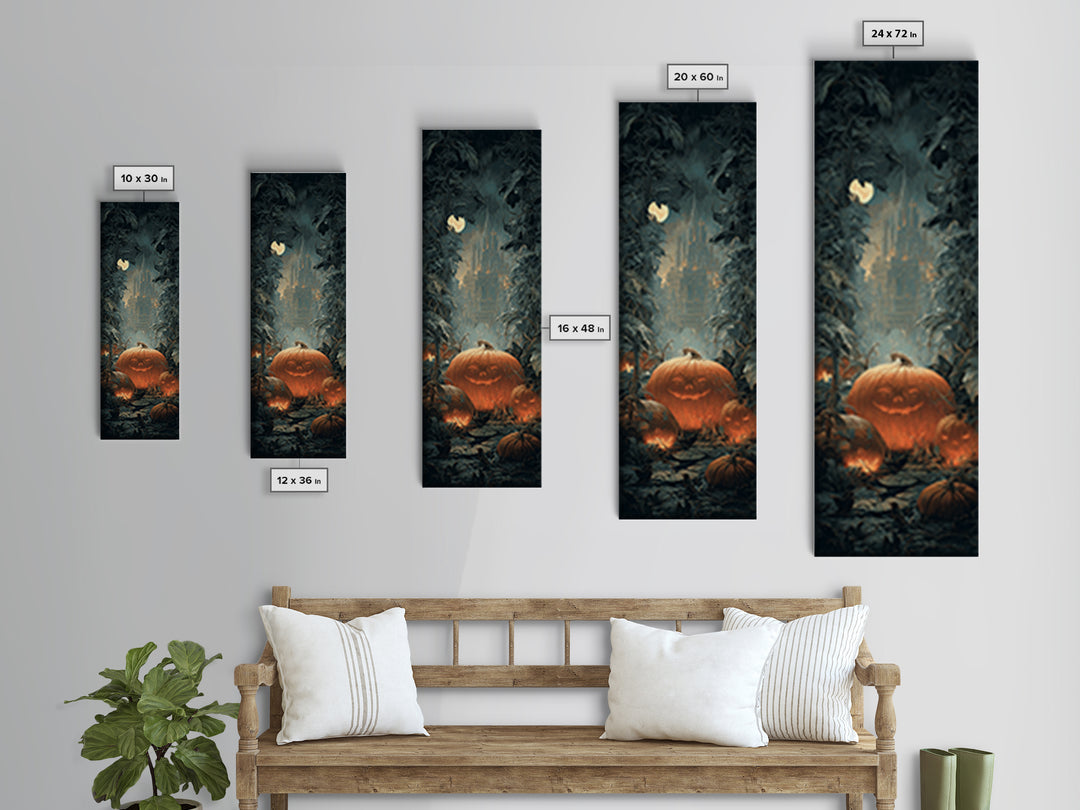 The Pumpkin Patch Maze, Architectural Etching Art, Tall Narrow Wall Art, Gothic Horror Wall Art, Framed Canvas Print