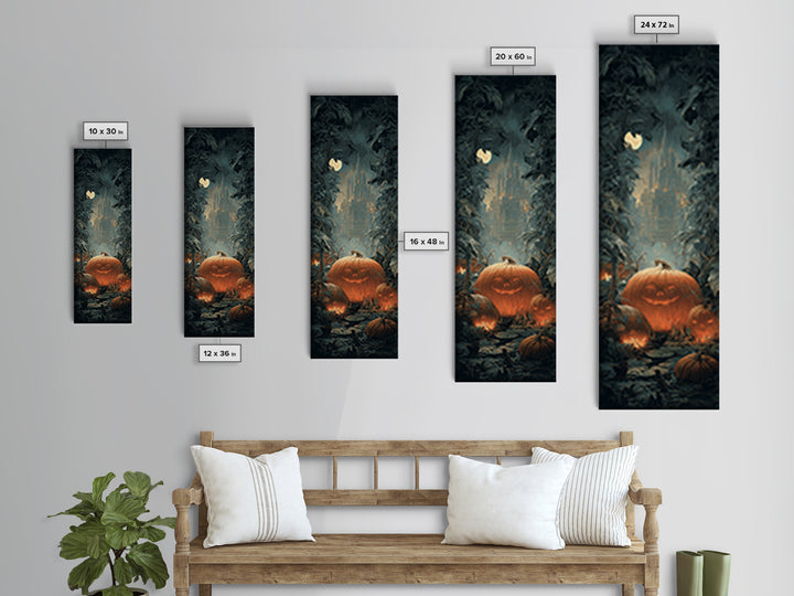 The Pumpkin Patch Maze, Architectural Etching Art, Tall Narrow Wall Art, Gothic Horror Wall Art, Framed Canvas Print