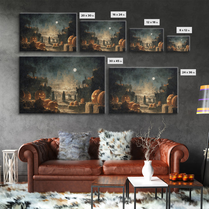 The Pumpkin Patch Maze, Romantic Gothic Landscape, Landscape Wall Art, Dark Halloween Decor, Canvas Print, Halloween Wall Art