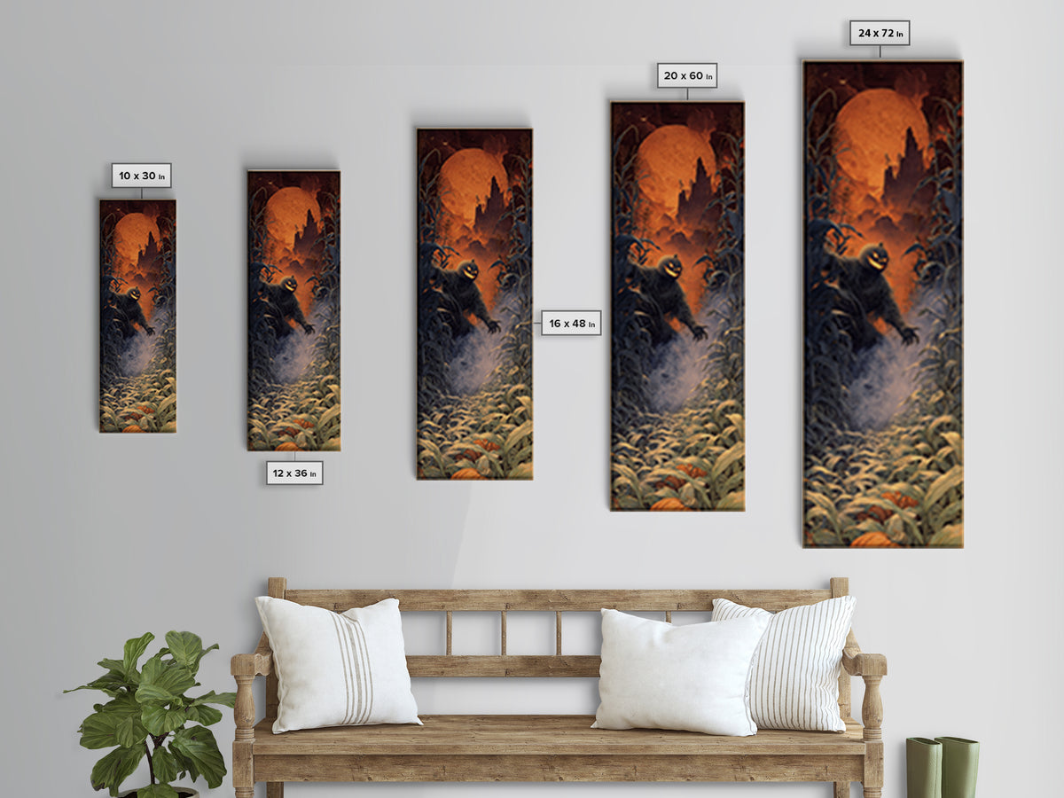 The Pumpkin Patch Maze, Apocalyptic Romantic Art, Tall Narrow Wall Art, Macabre Wall Art, Canvas Print, Halloween Wall Art