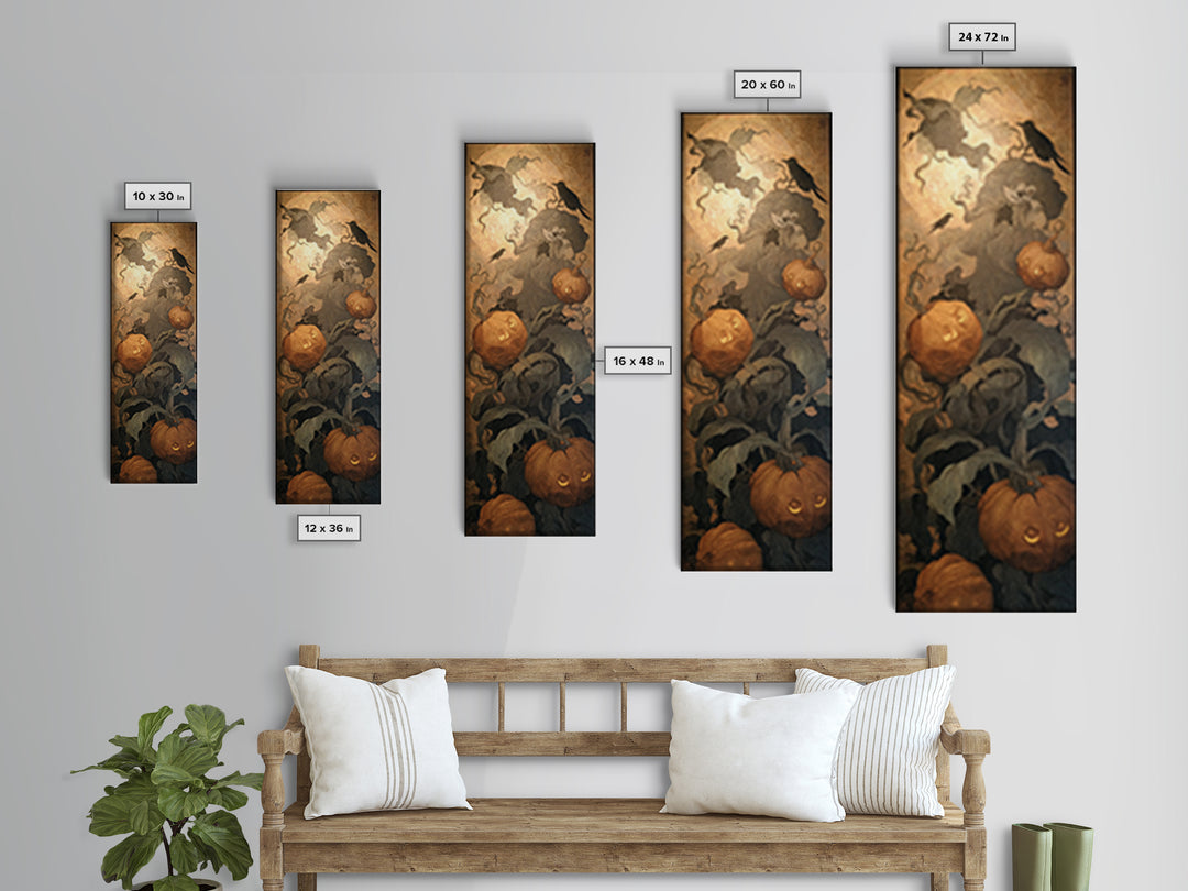 The Pumpkin Patch Maze, Symbolist Dream Art, Tall Narrow Wall Art, Dark Fantasy Wall Art, Canvas Print, Halloween Wall Art