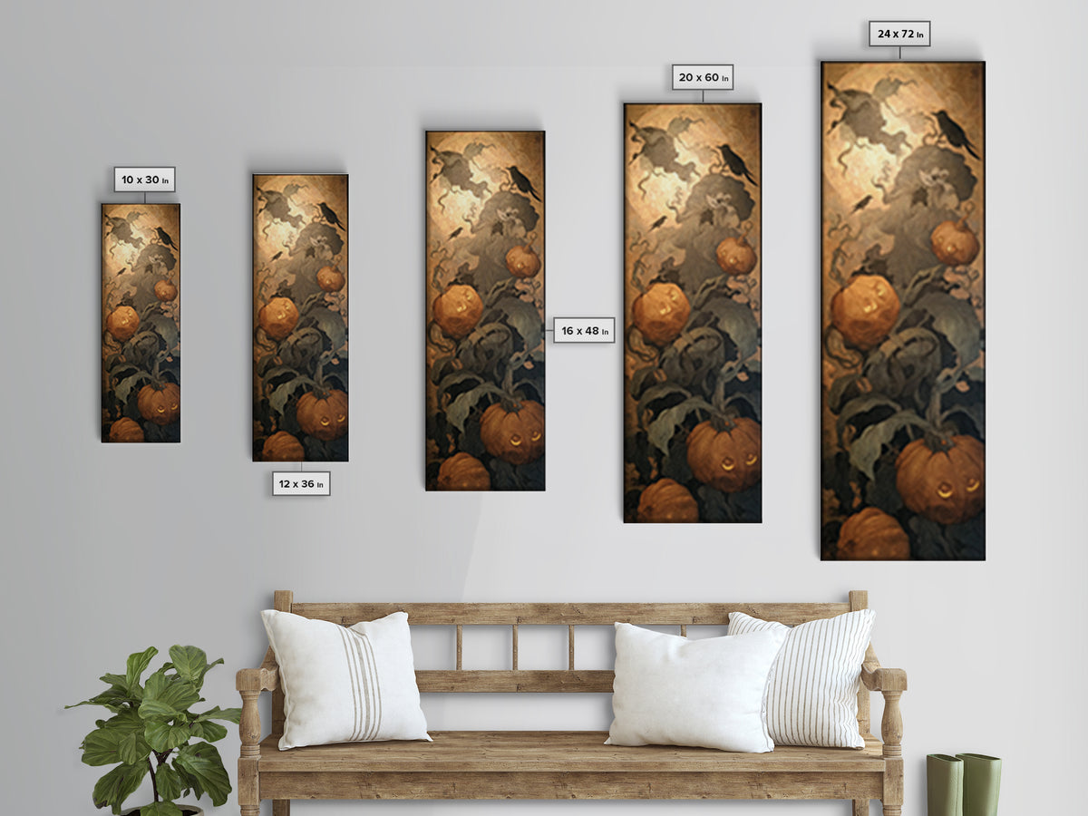 The Pumpkin Patch Maze, Symbolist Dream Art, Tall Narrow Wall Art, Dark Fantasy Wall Art, Canvas Print, Halloween Wall Art