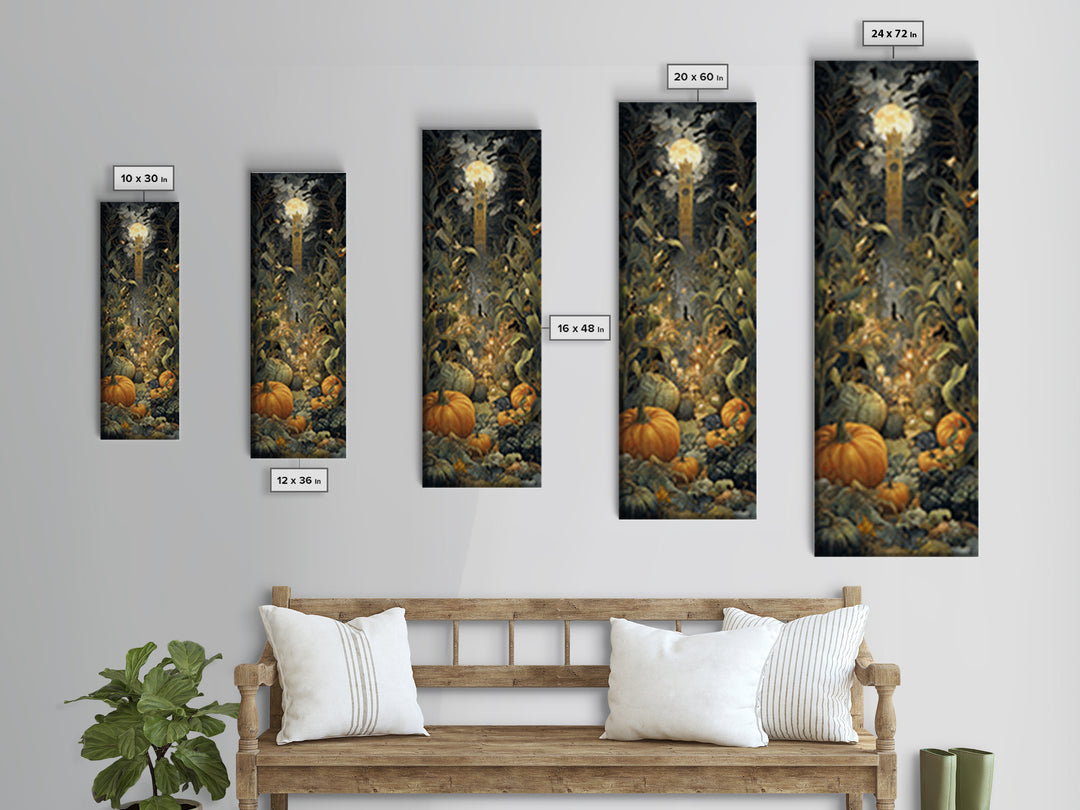 The Pumpkin Patch Maze, Ornate Symbolist Art, Tall Narrow Wall Art, Dark Halloween Decor, Canvas Print, Halloween Wall Art