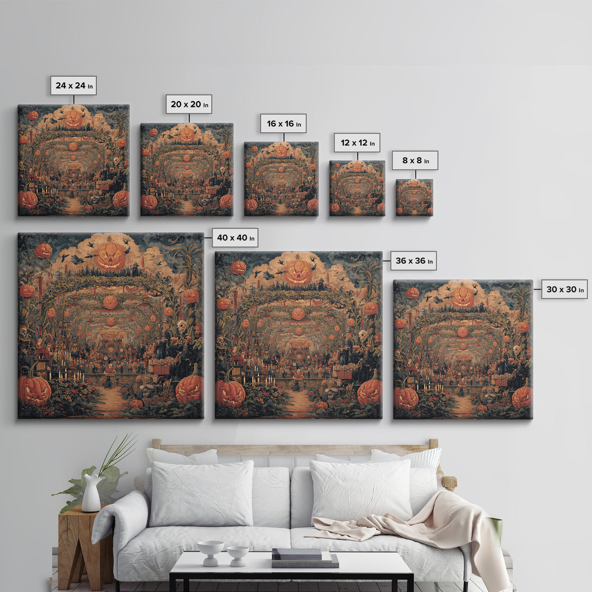 The Pumpkin Patch Maze, Grotesque Carnival Art, Square Wall Art, Dark Halloween Decor, Canvas Print, Halloween Wall Art, Macabre Wall Art