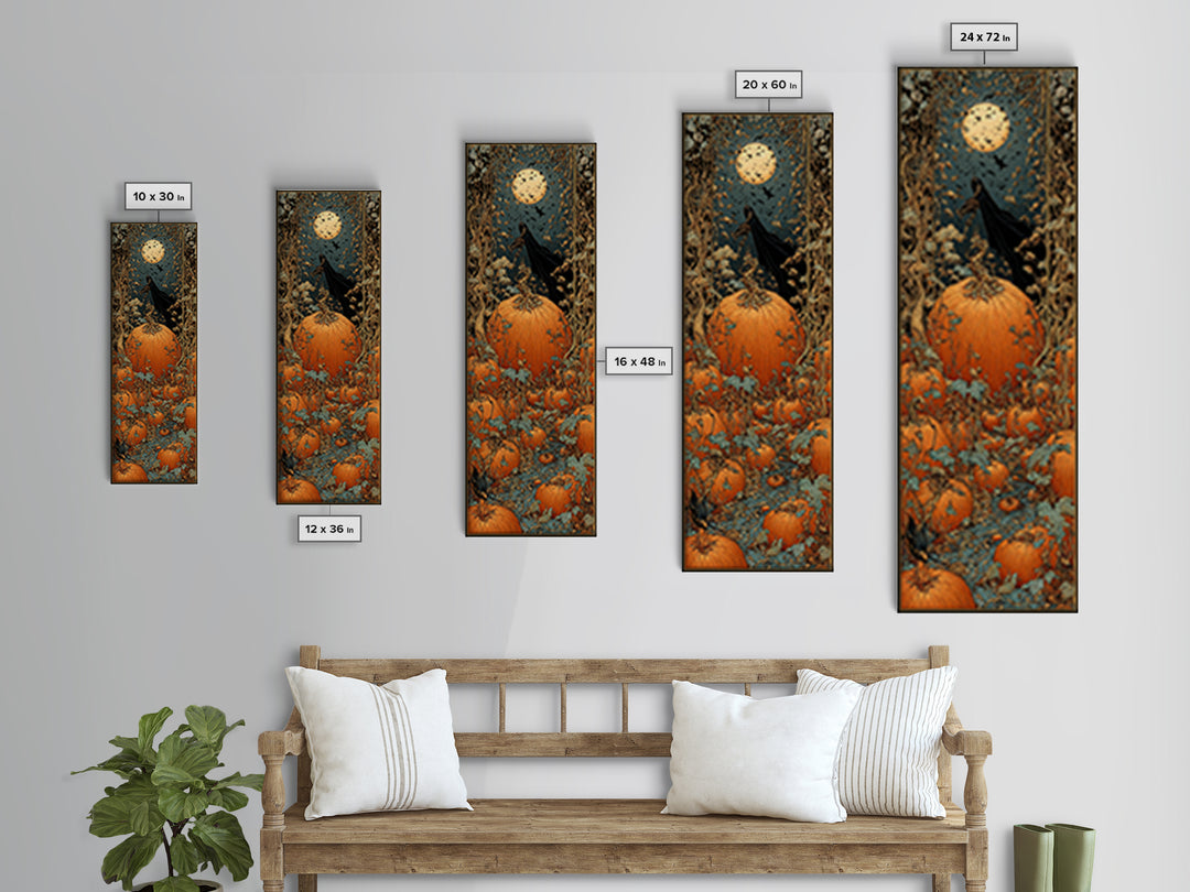The Pumpkin Patch Maze, Stained Glass Gothic Art, Tall Narrow Wall Art, Gothic Horror Wall Art, Framed Canvas Print, Halloween Wall Art