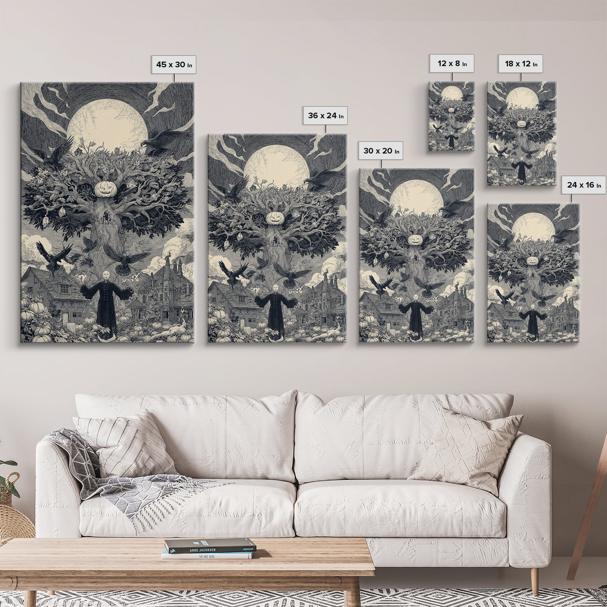 The Pumpkin Patch Maze, Victorian Macabre Art, Vertical Wall Art, Dark Halloween Decor, Framed Canvas Print, Halloween Wall Art