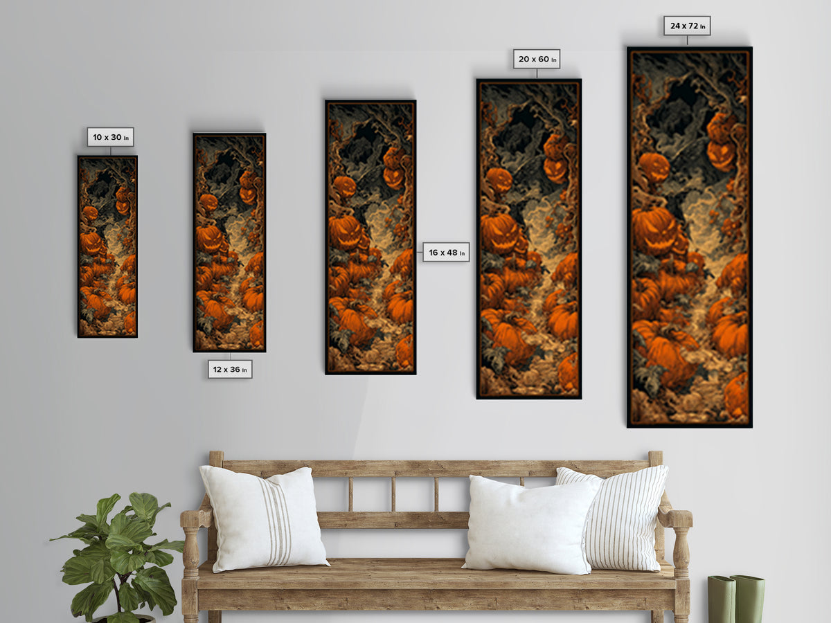 The Pumpkin Patch Maze, Biomechanical Horror Art, Tall Narrow Wall Art, Dark Halloween Decor, Framed Canvas Print, Halloween Wall Art