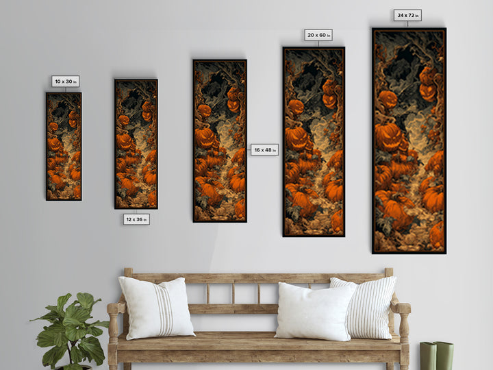 The Pumpkin Patch Maze, Biomechanical Horror Art, Tall Narrow Wall Art, Dark Halloween Decor, Framed Canvas Print, Halloween Wall Art