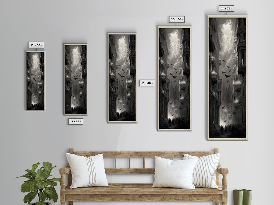 The Haunted Hotel, Gothic Engraving Art, Tall Narrow Wall Art, Dark Halloween Decor, Canvas Print, Halloween Wall Art, Macabre Wall Art
