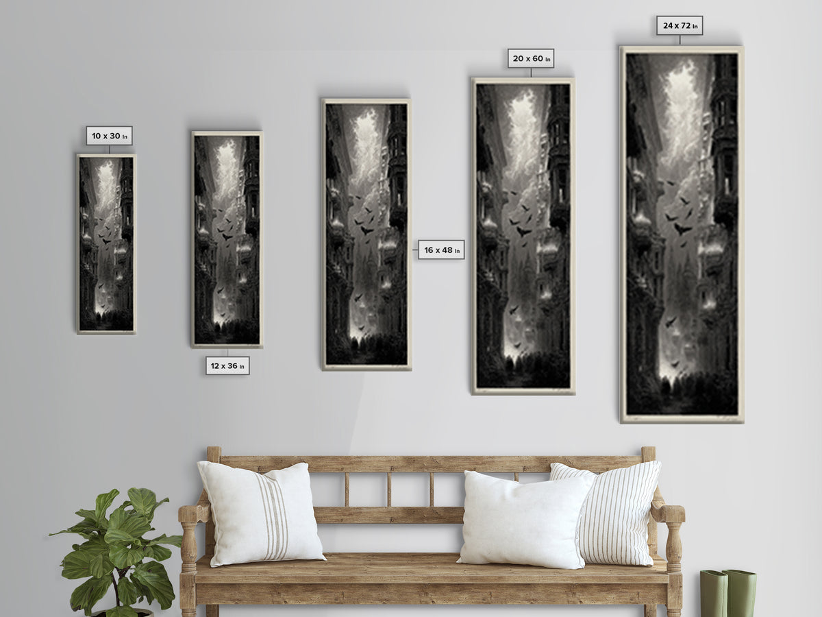 The Haunted Hotel, Gothic Engraving Art, Tall Narrow Wall Art, Dark Halloween Decor, Canvas Print, Halloween Wall Art, Macabre Wall Art