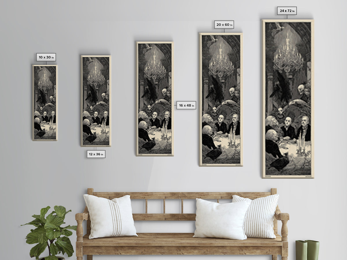 The Haunted Hotel, Renaissance Engraving Art, Tall Narrow Wall Art, Dark Fantasy Wall Art, Canvas Print, Halloween Wall Art