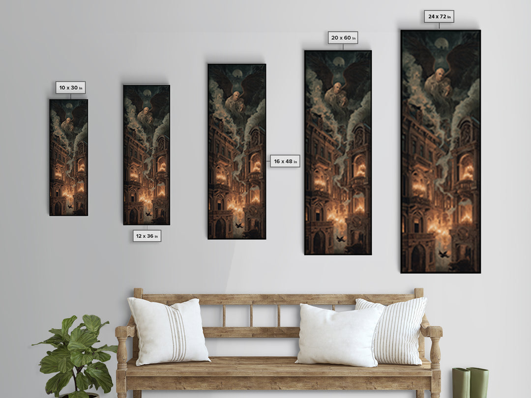 The Haunted Hotel, Visionary Gothic Art, Tall Narrow Wall Art, Dark Halloween Decor, Framed Canvas Print, Halloween Wall Art