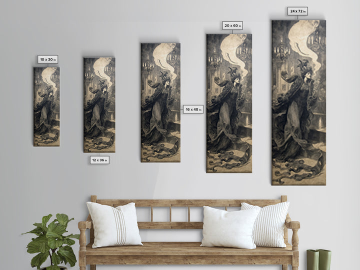 The Haunted Hotel, Dark Symbolist Art, Tall Narrow Wall Art, Dark Fantasy Wall Art, Framed Canvas Print, Halloween Wall Art