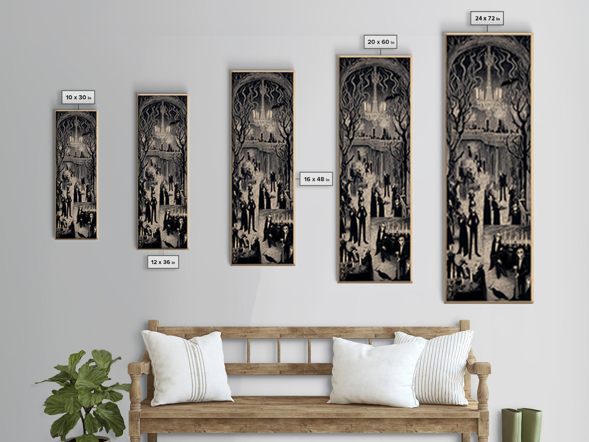 The Haunted Hotel, Expressionist Gothic Art, Tall Narrow Wall Art, Dark Halloween Decor, Framed Canvas Print, Halloween Wall Art