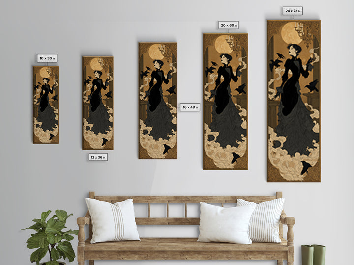 The Haunted Hotel, Decadent Line Art, Tall Narrow Wall Art, Dark Fantasy Wall Art, Framed Canvas Print, Halloween Wall Art