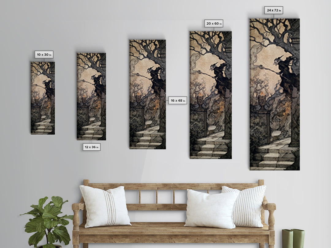 The Haunted Hotel, Gothic Storybook Art, Tall Narrow Wall Art, Gothic Horror Wall Art, Framed Canvas Print, Halloween Wall Art