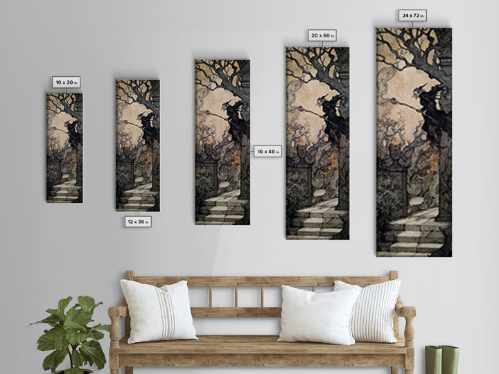 The Haunted Hotel, Gothic Storybook Art, Tall Narrow Wall Art, Gothic Horror Wall Art, Framed Canvas Print, Halloween Wall Art