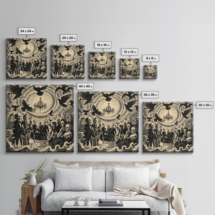 The Haunted Hotel, Macabre Folk Print Art, Square Wall Art, Dark Fantasy Wall Art, Canvas Print, Halloween Wall Art