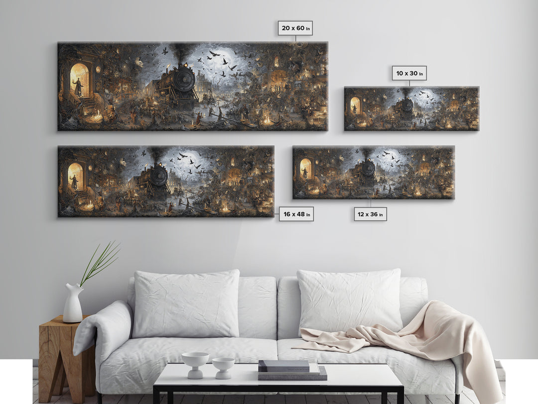 The Abandoned Train Station, Medieval Grotesque Art, Extra Wide Wall Art, Dark Halloween Decor, Canvas Print, Halloween Wall Art