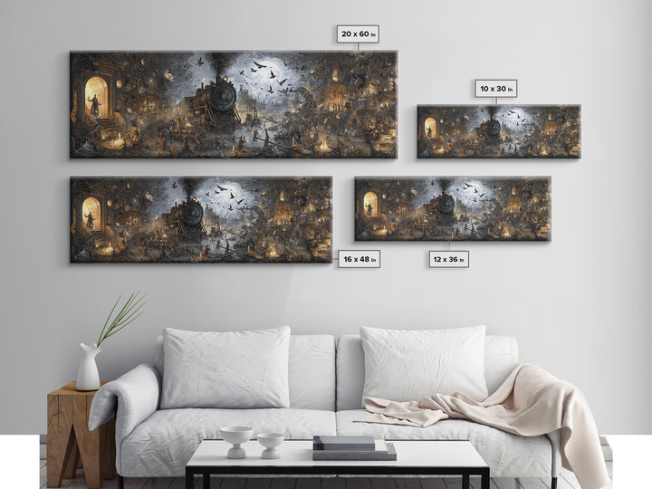 The Abandoned Train Station, Medieval Grotesque Art, Extra Wide Wall Art, Dark Halloween Decor, Canvas Print, Halloween Wall Art